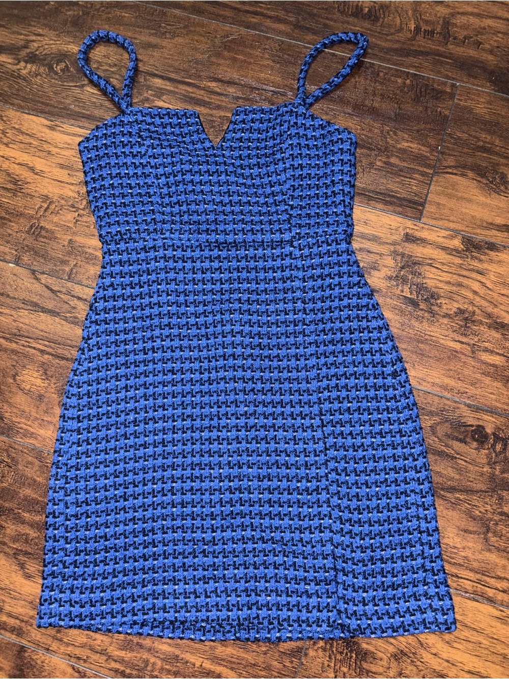 Zara Cobalt Blue Textured Spaghetti-Strap Mini Dress